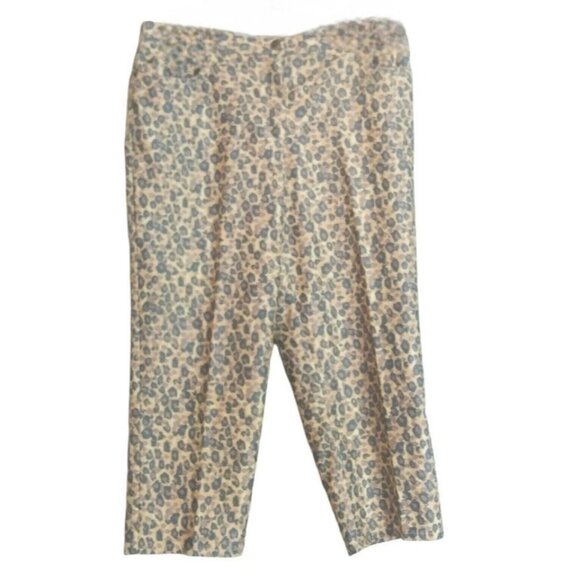 Ruby Rd Size 16 Pants Capris Womens Beige Blue Leopard Print Stretch - Picture 2 of 7